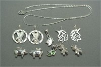 10 Assorted Sterling Pendants with Chain