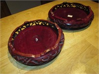2 - 8" Rose-Stained Carved Wood Pedestals