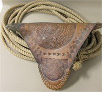 Hand Tooled Leather Stool Seat & Lasso Rope