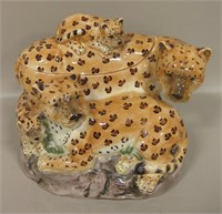 Ceramic Spotted Cats Cookie Jar - 8.5" Tall