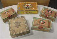 5 Vintage Cigar Boxes - 4 Wood & 1 Paper