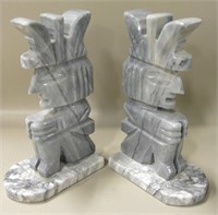 Pair Of Carved Stone Mayan Bookends - 7" Tall