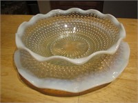 2 Vintage 11" Hobnail Milk Edged Plate & Bowl Set