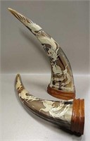 Pair Of 13" Etched Horns With Dragons
