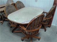 Kitchen table w/ 4 roller chairs(brown), 18" leaf