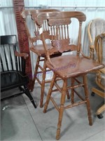 Wood swivel bar stools, pair--30" seat height
