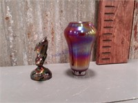 Fenton fish paper weight,  glass vase