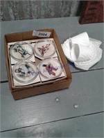 Set of 8 glass coasters; Cup and saucers, 2 sets