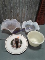 Pink bowl, frosted footed bowl, Kennedy plate