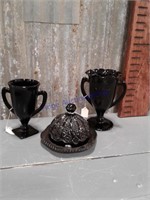 Black amythist  trophy vase, other black glassware