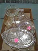 Clear glassware: divided plates, cream & sugar etc