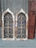 Wood and metal window decor, pair