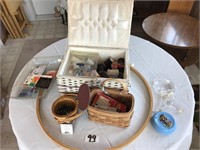 Quilt hoop/sewing basket and sewing items