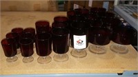 23 piece cranberry glass set