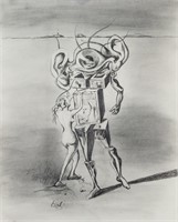 Spanish Surrealist Charcoal Signed Dali