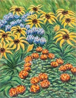 Oil Autumn Flower Artist Signed Dated 1983