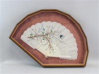 Chinese Watercolor Bird and Flower on Feather Fan
