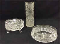 Lot of 3 Etched & Cut Glass Pieces