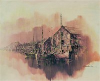 Gordon Lee Oil on Canvas Harbor Scene