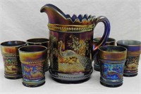 N's Peacock at the Fountain 7 pc. water set - blue