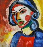Russian Abstract Gouache Paper Signed A. Jawlensky