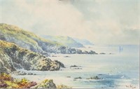 British Watercolor Cove on Paper Signed W.S.C
