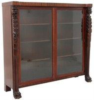 2 Door Mahogany Griffin Carved Bookcase