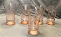 (5) Vintage Pink Etched Glass Tumblers