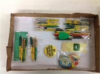 Box of Misc John Deere Pens, Pencils, Pins