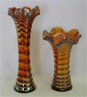Pair of Ripple 10" & 7 1/2" vases - amber