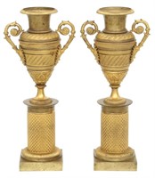 Pair of French Empire Gilt Bronze Urns
