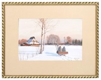 Andrei Egorov Gouache Winter Landscape