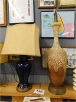 Blue lamp with gold accents, shade included, 28"