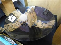 Very large glass bowl, 24" - petrified wood piece