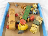 Wooden toys: duck with ducklings - dog - shoe