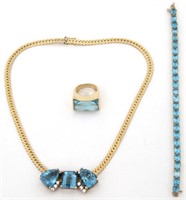 14K & Topaz Bracelet, Necklace and Ring