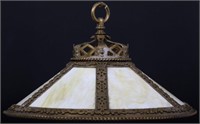 Bronze & Bent Glass 26 Inch Hanging Lamp