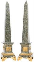 Pr. Gilt Bronze Mounted Granite Obelisks