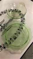 2 pc Vintage Green Depression Glass