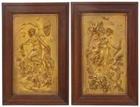 Pair of Gilt Metal Relief Decorated Plaques