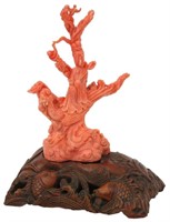 Carved Coral Deity With Phoenix