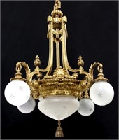 Cast Bronze Chandelier with Cut Glass Shades