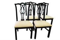 4 Chippendale Style, Black Lacquer Chairs