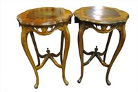 2 Inlaid Scalloped Round Side Tables