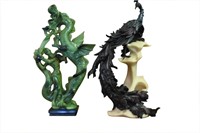 Striking Peacock & Dragon Sculptures