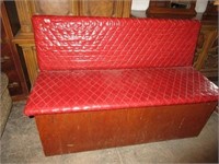 Wood Lift Top Bench - Red Vinyl w/Storage