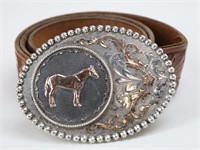 Sterling Silver Belt Buckle with 10K Gold Overlays