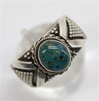 Ornate Sterling Silver Ring w Green Speckled Stone