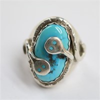 Sterling Silver Turquoise Men's Snake Ring-Size 9
