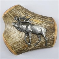 Genuine Silver Stag Elk Horn Belt Buckle